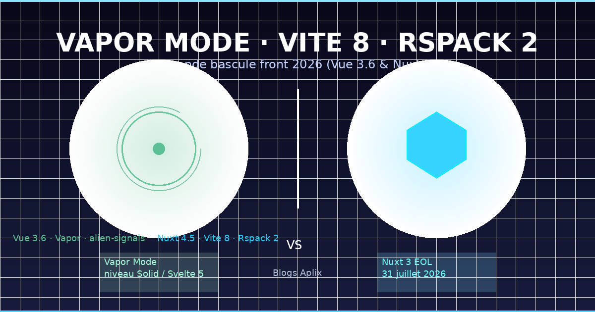 Bannière Vue 3.6 Vapor Mode, Vite 8 et Rspack 2