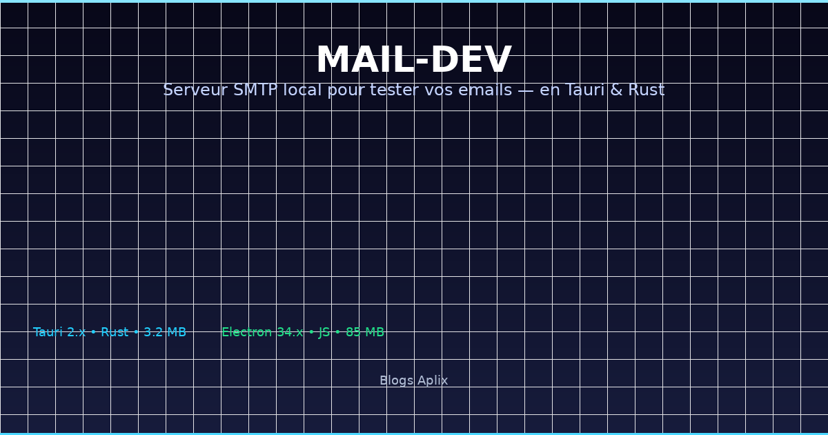 Bannière Mail-Dev — serveur SMTP local en Tauri & Rust